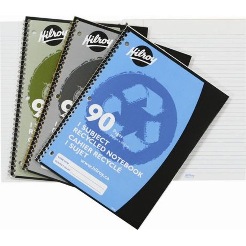 Hilroy 10-1/2" x 8" 90-Page Assorted 1-Subject Recycled Notebook