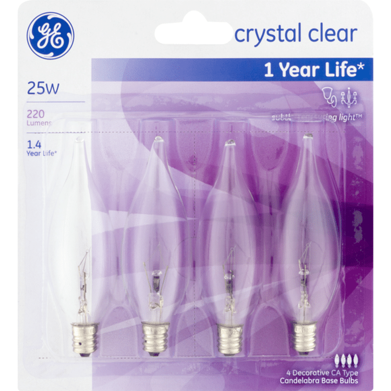 GE Crystal Clear 25W Decorative Candelabra Base Bulbs (4 Ct) - Instacart