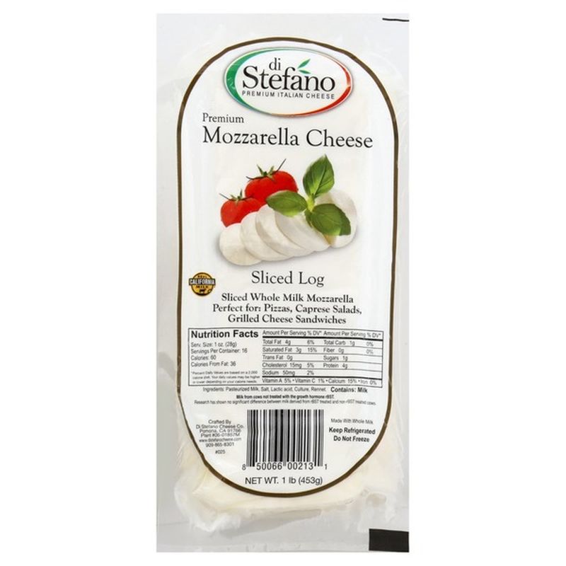 Di Stefano Cheese, Premium, Mozzarella, Log, Sliced (1 lb) Delivery or Pickup Near Me Instacart