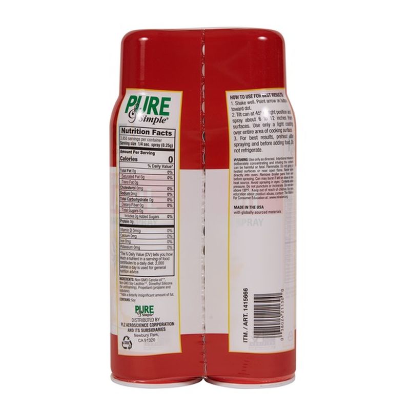 Pure & Simple Canola Oil Cooking And Baking Spray (17 oz) Instacart