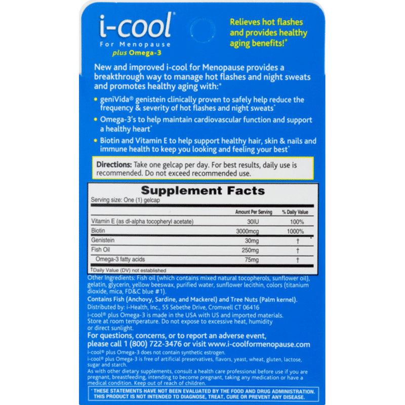 icool For Menopause Plus Omega3 Dietary Supplement Gelcaps 30 CT