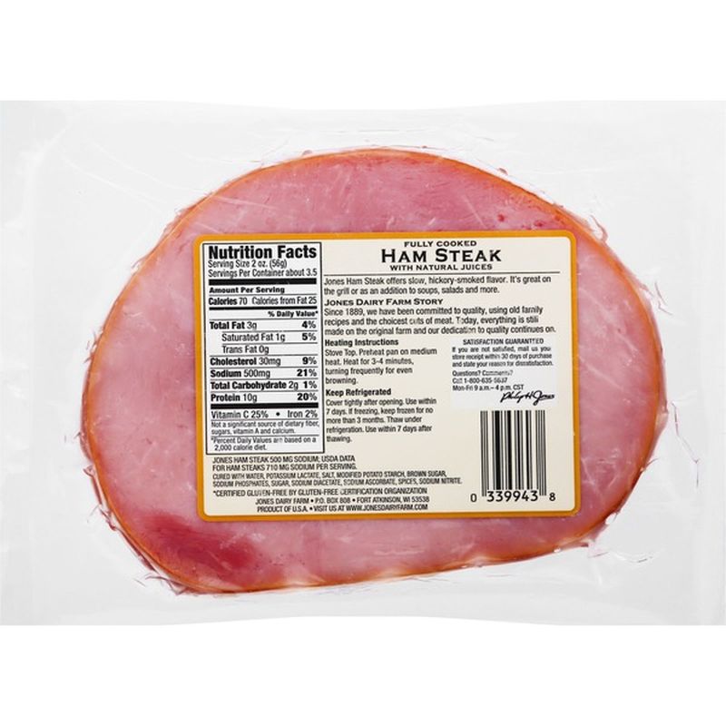 Jones Dairy Farm Ham Steak, Hickory Smoked, with Natural Juices (7 oz ...