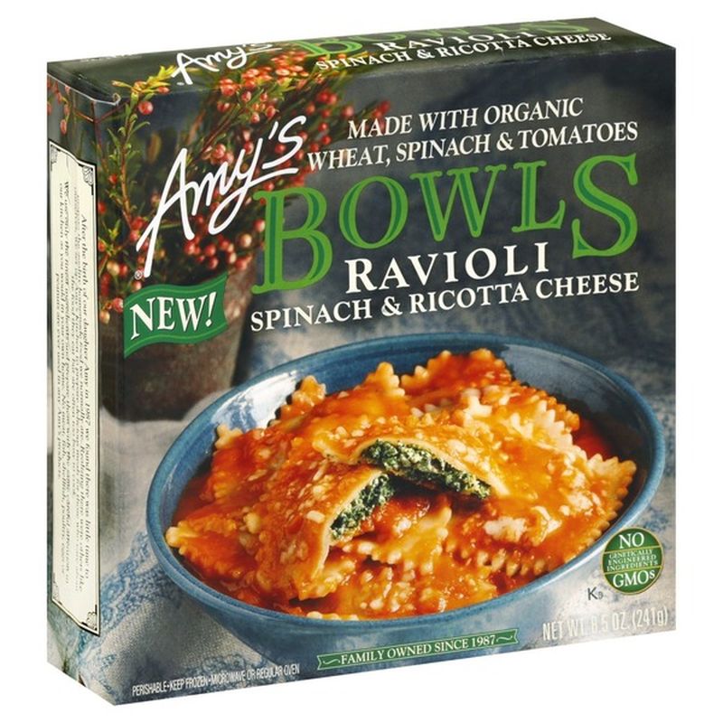 Amy's Frozen Bowls, Spinach & Ricotta Cheese Ravioli, NonGMO, 8.5 oz