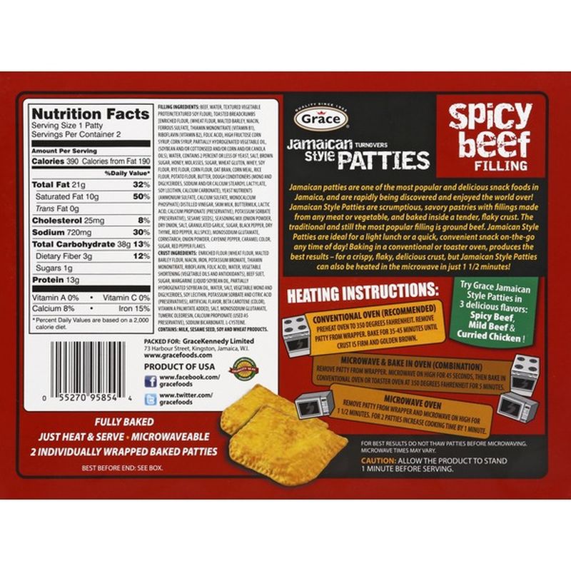 Grace & I Patties, Fully Baked, Spicy Beef Filling (2 each) from