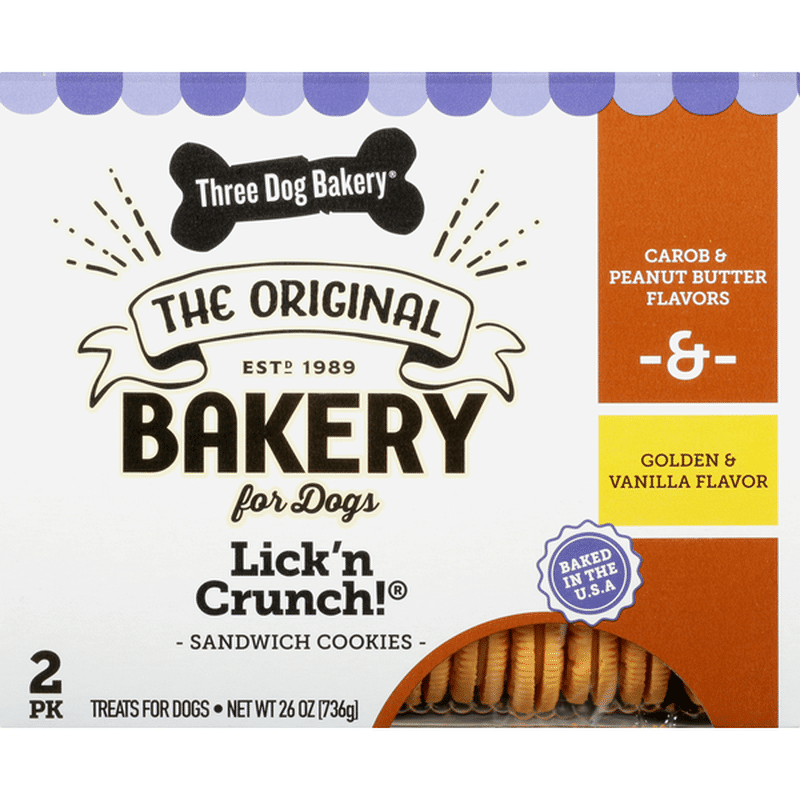 Three Dog Bakery Treats For Dogs, Carob & Peanut Butter Flavors & Golden & Vanilla Flavor