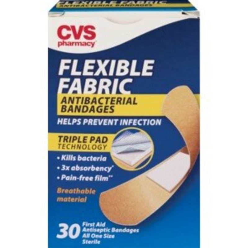 CVS Health Antibacterial Bandages, Flexible Fabric, All One Size (30