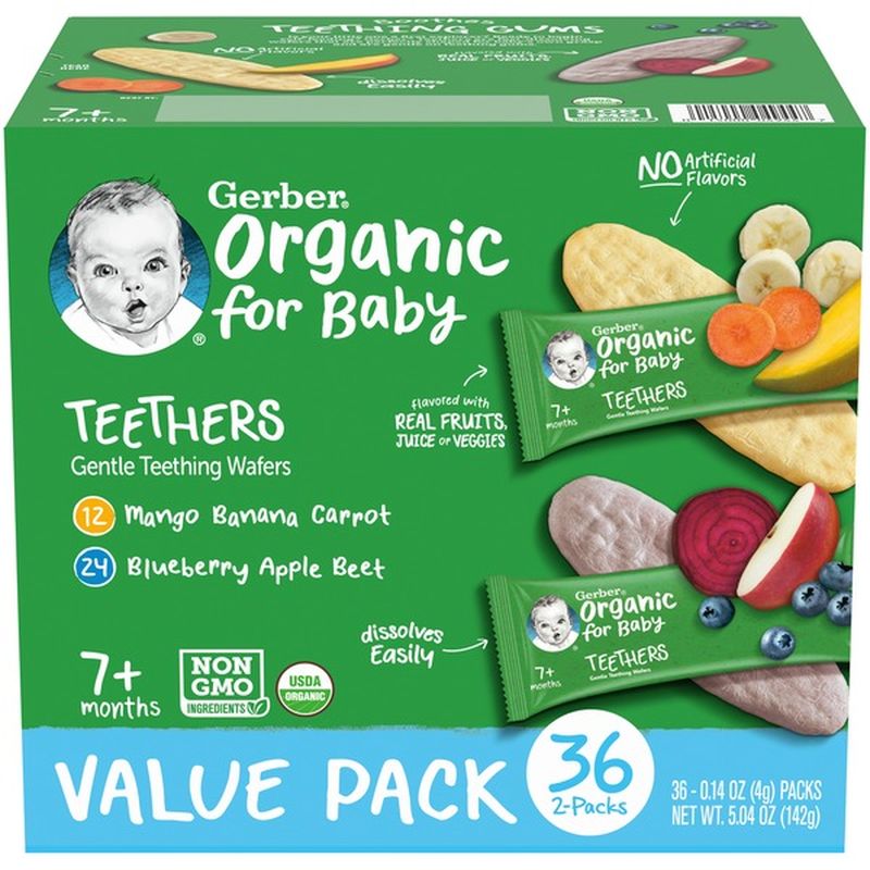 Gerber Organic for Baby Teethers Mango Banana Carrot & Blueberry Apple Beet Baby Snacks (2 each
