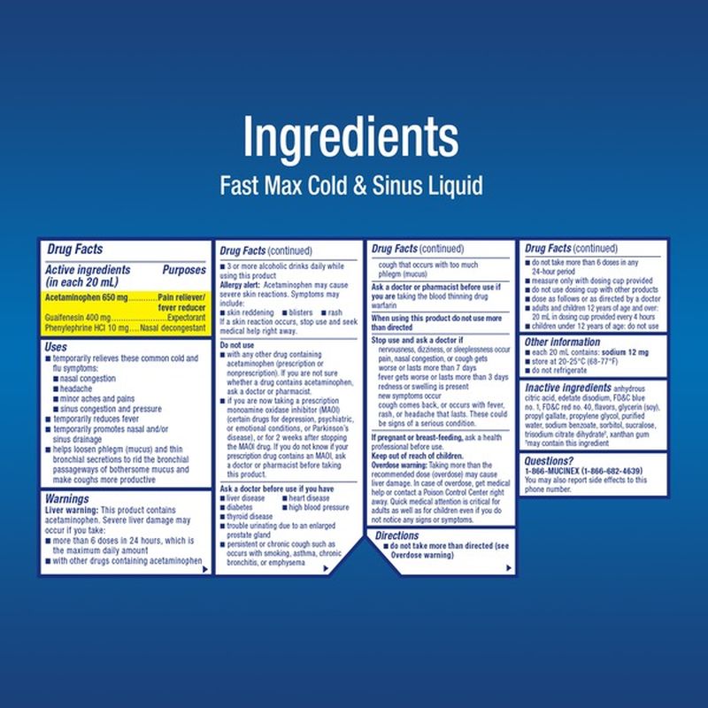 Mucinex® FastMax Adult Cold and Sinus Liquid (6 oz) Instacart