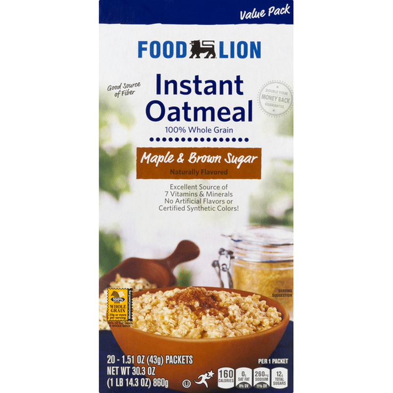 Food Lion Instant Oatmeal, Maple & Brown Sugar, Value Pack (20 each ...