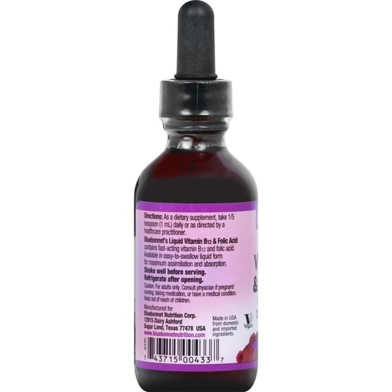Vitamin B12 & Folic Acid, Liquid, Raspberry Flavor (2 oz