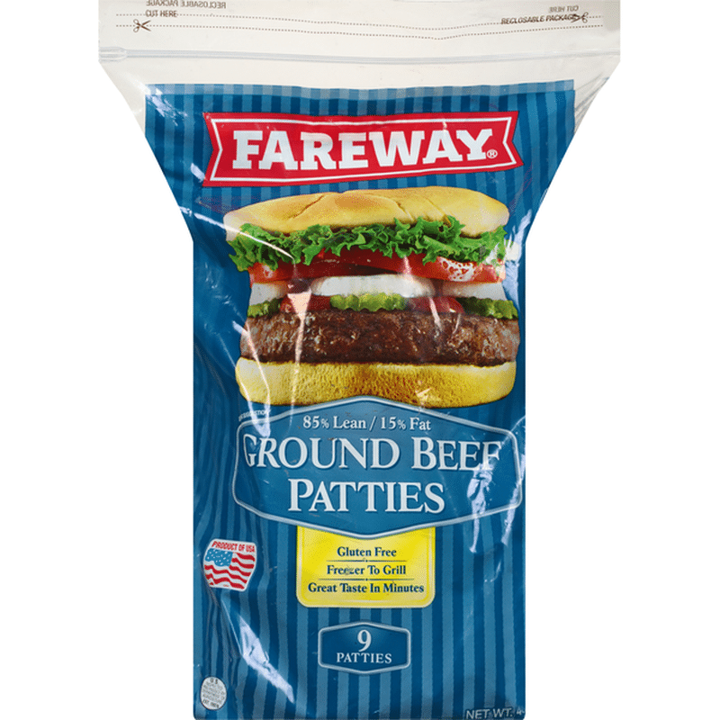 Fareway Beef Patties, Ground, 85 Lean/15 Fat (9 each) Instacart