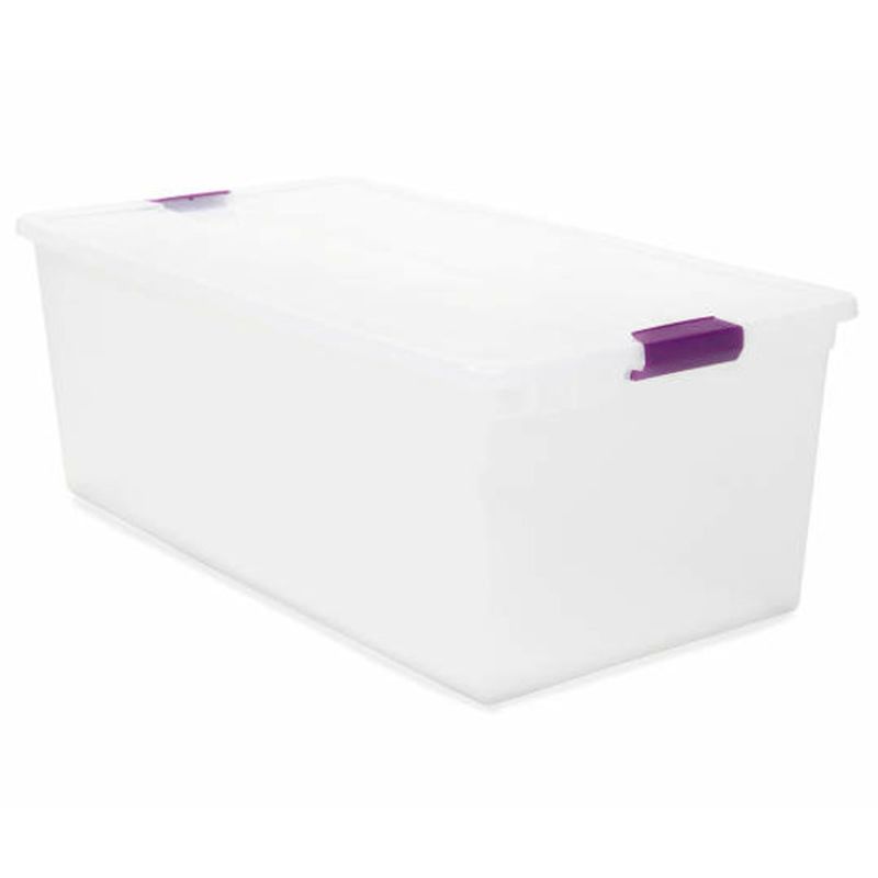Sterilite 110-Quart ClearView Latch Clear Storage Bin With Purple Latch