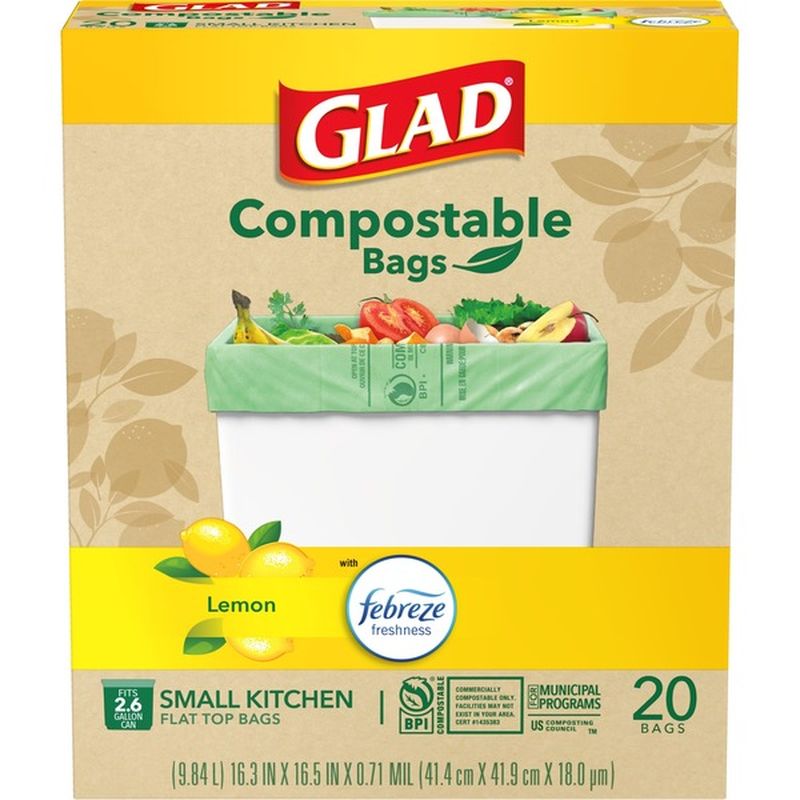 Glad Lemon Scent Compostable OdorShield Quick Tie Trash Bags (20 ct