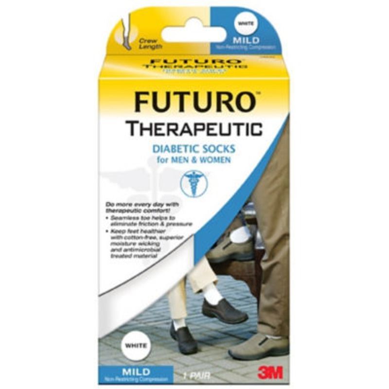 3M Futuro Therapeutic Diabetic Socks For Men And Women White Medium