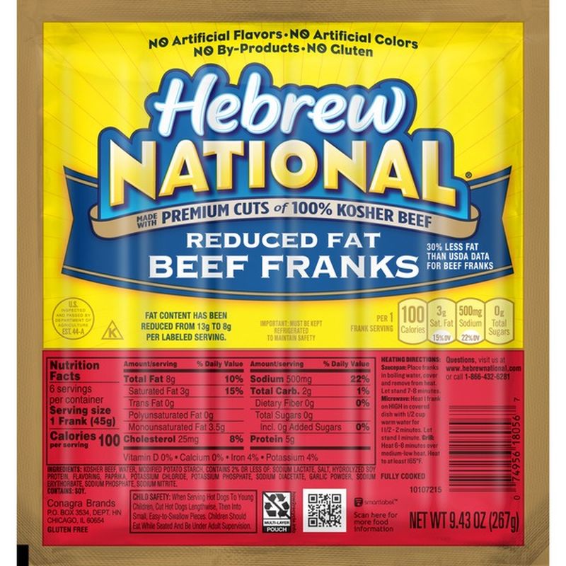 Hebrew National Reduced Fat Beef Franks (9.43 oz) Instacart