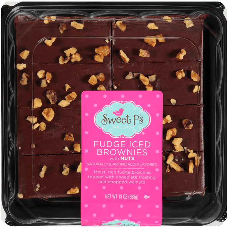 Sweet P's Moist, Rich Fudge Iced Brownies With Nuts Topped With