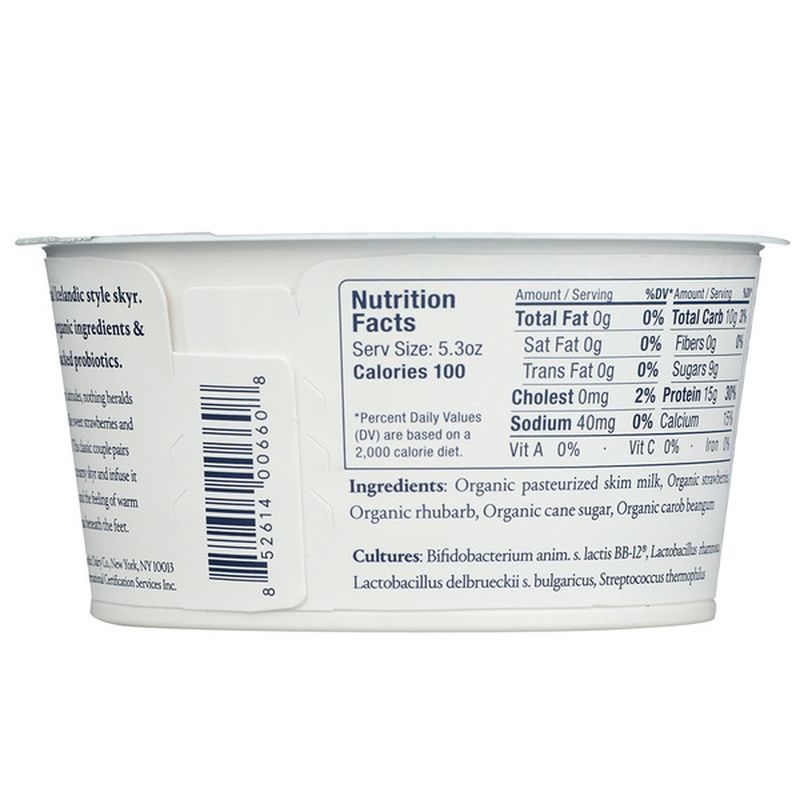 Norr Organic Probiotic Skyr Yogurt, Strawberry & Rhubarb, Non-fat (5.3 ...