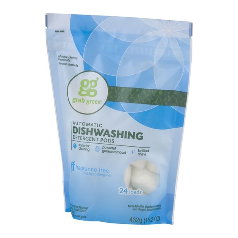 Grab Green Automatic Dishwashing Detergent Pods, Fragrance Free (24 ct
