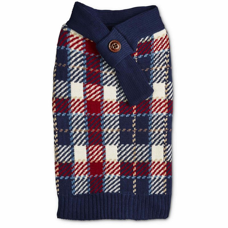Bond & Co. Extra Large Navy Red Plaid Scarf Sweater