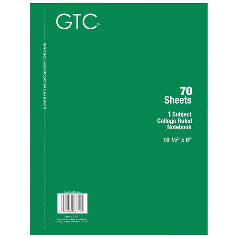 GTC 70 Sheets Green 1 Subject College Ruled Notebook