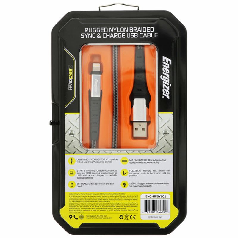 Energizer 8' Nylon Braided Lightning USB Sync Cable