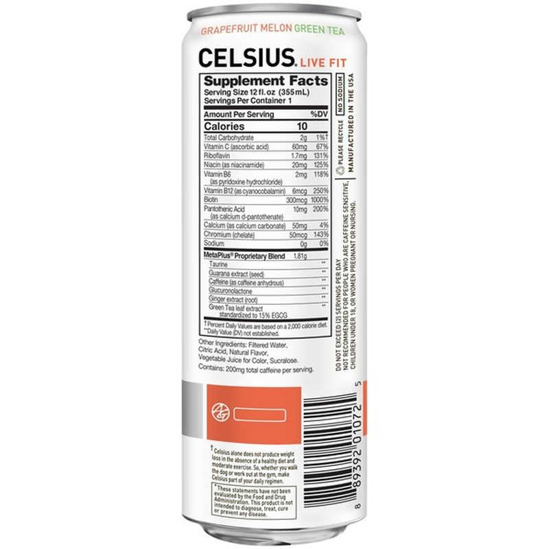 Celsius Green Tea, Grapefruit Melon, NonCarbonated (4 ct) Instacart