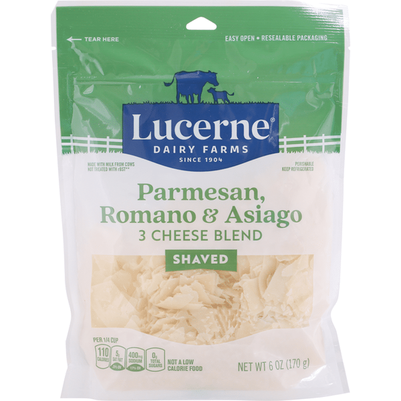 Lucerne Shaved Cheese, 3 Cheese Blend, Parmesan, Romano & Asiago (6 oz