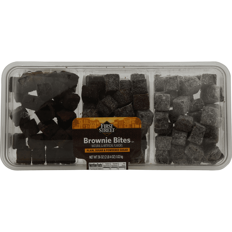 First Street Brownie Bites, Plain, Sugar & Powdered Sugar (36 oz