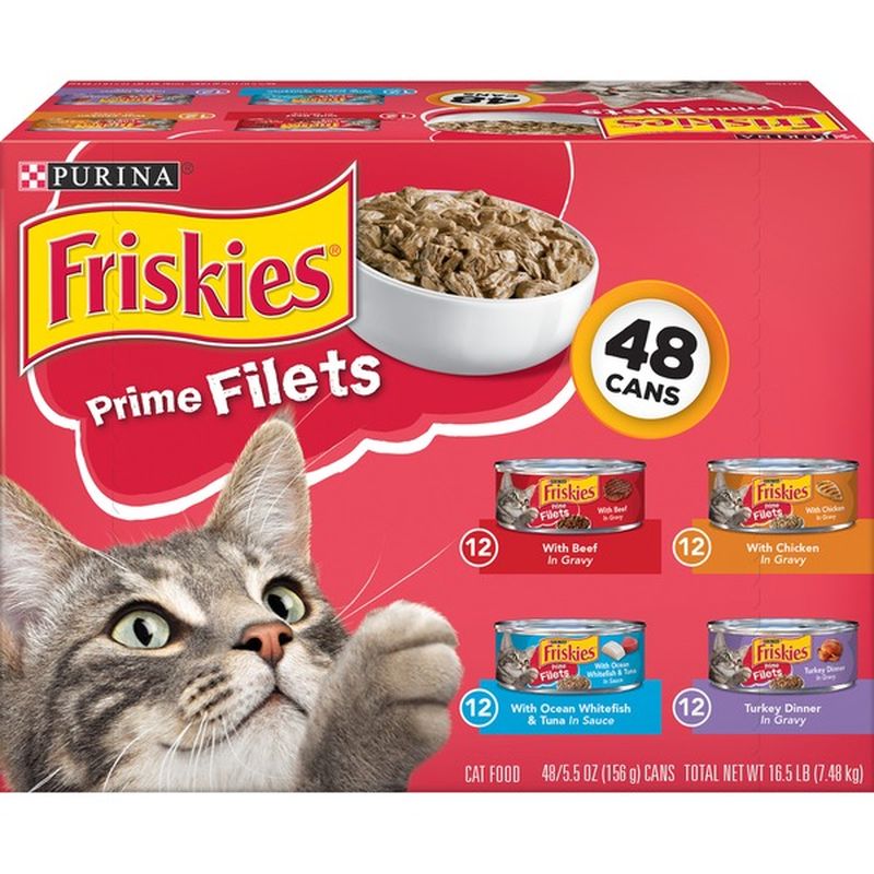 Purina Friskies Wet Cat Food Variety Pack, Prime Filets Beef, Chicken, Ocean Whitefish & Turkey