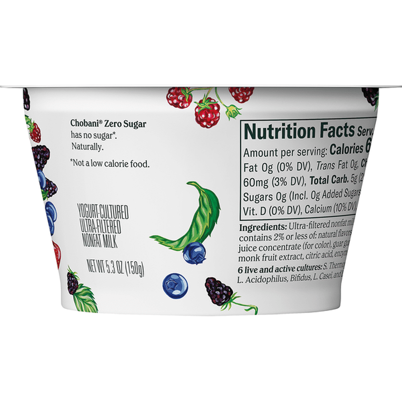 Chobani Yogurt, Zero Sugar, Mixed Berry Flavor (5.3 oz) Instacart