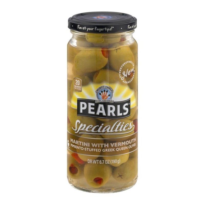 Pearls Specialties Martini with Vermouth Pimiento Stuffed Greek Queen