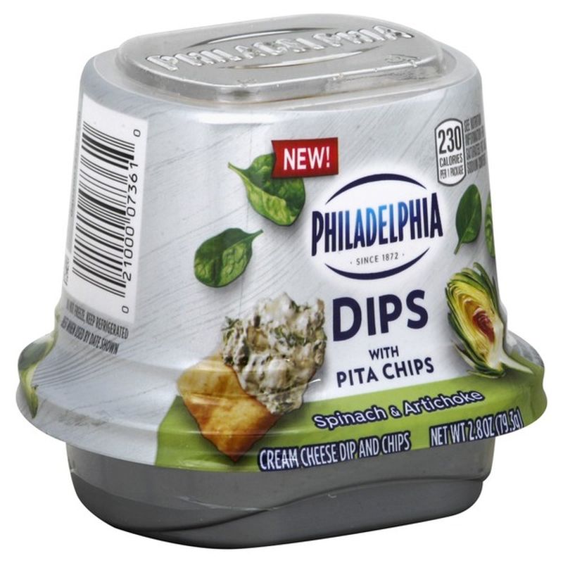 Philadelphia Dips Spinach Artichoke Cream Cheese Dip with Pita Chips (2