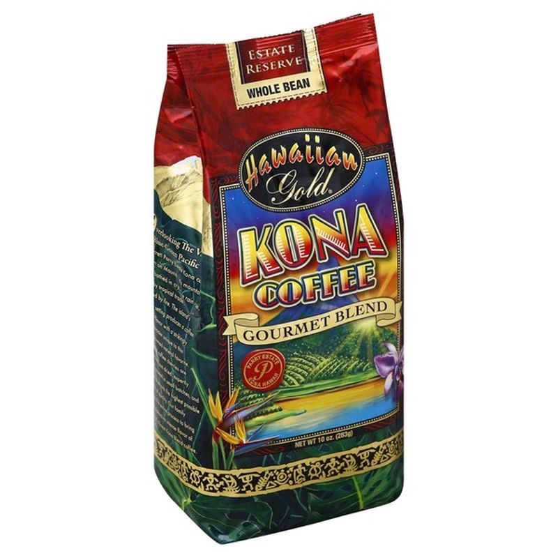 Hawaiian Gold Coffee, Kona, Whole Bean, Gourmet Blend (10