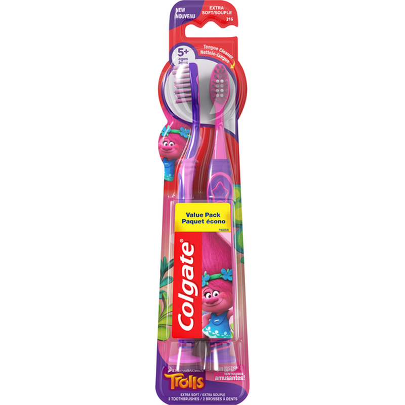 Colgate Toothbrushes, Extra Soft, Dreamworks Trolls, Value Pack (2 each ...