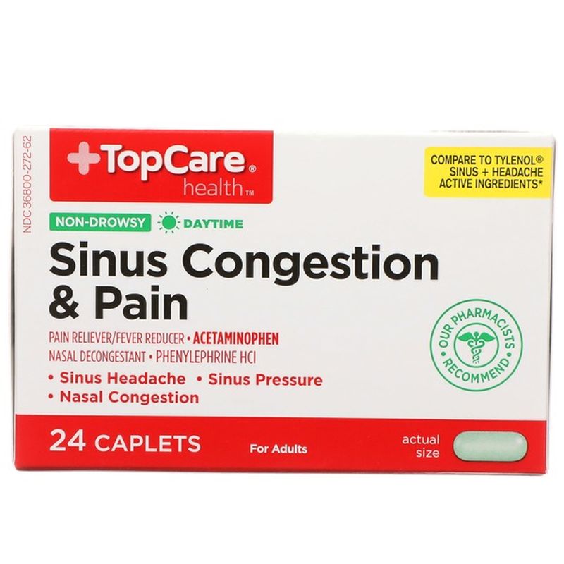 Top Care Sinus Congestion & Pain Daytime Non-Drowsy Pain Reliever/Fever ...