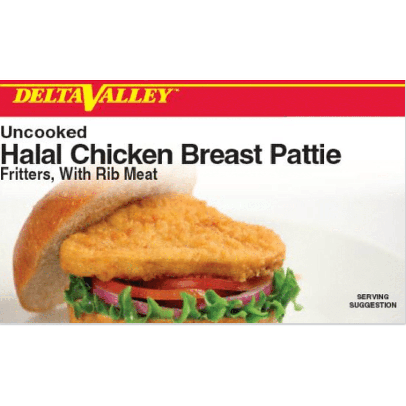 Delta Valley 22615 Halal Raw Breaded Chicken Breast Patty (10 lb