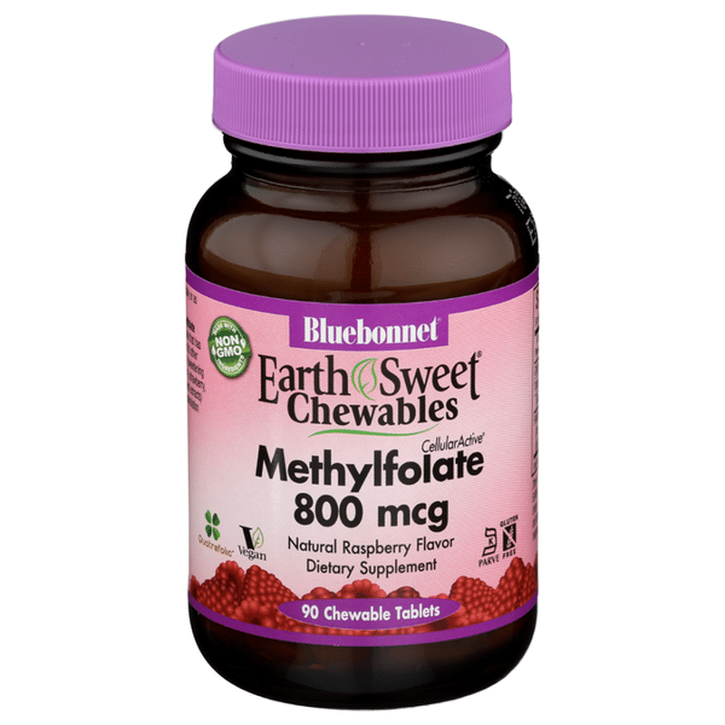Earth Sweet 800mcg Methylfolate Raspberry Flavored Chewable Tablets