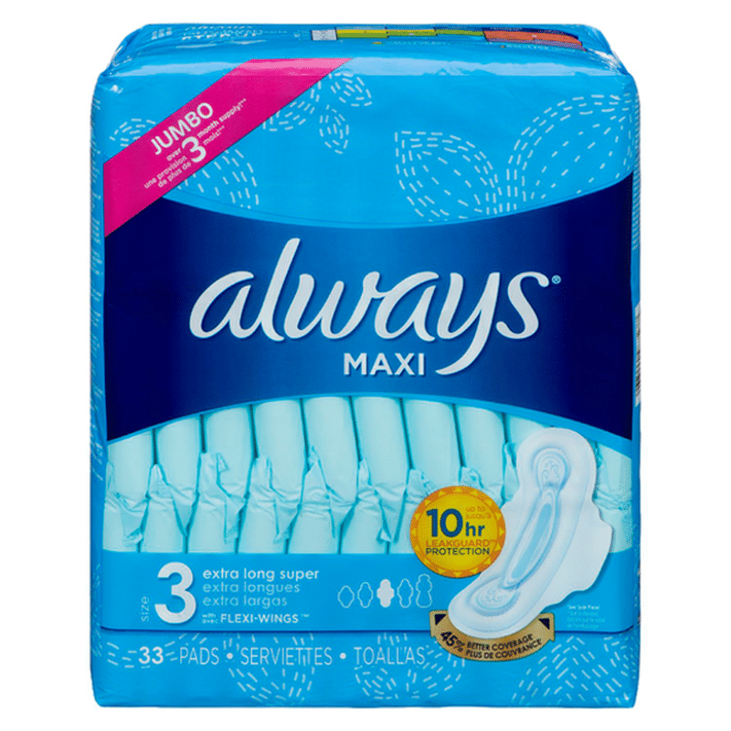 Always Extra Long Super Absorbency Unscented Maxi Feminine Pads with ...