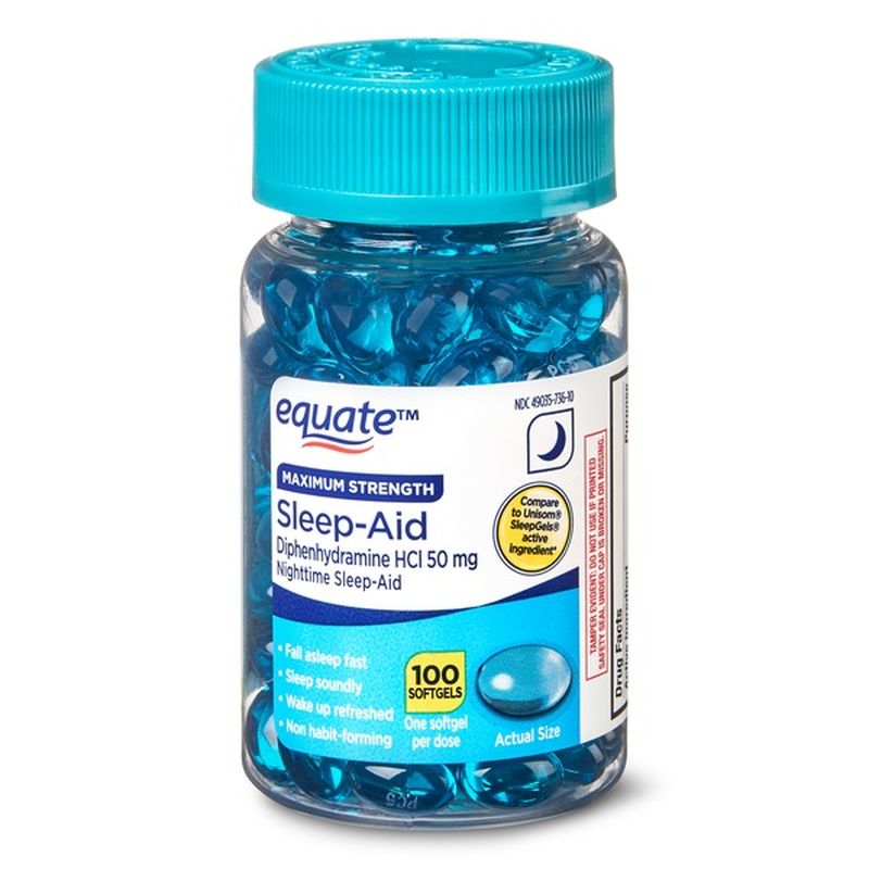 Equate MAXIMUM STRENGTH Diphenhydramine HCL 50 Mg Nighttime Sleep-Aid ...