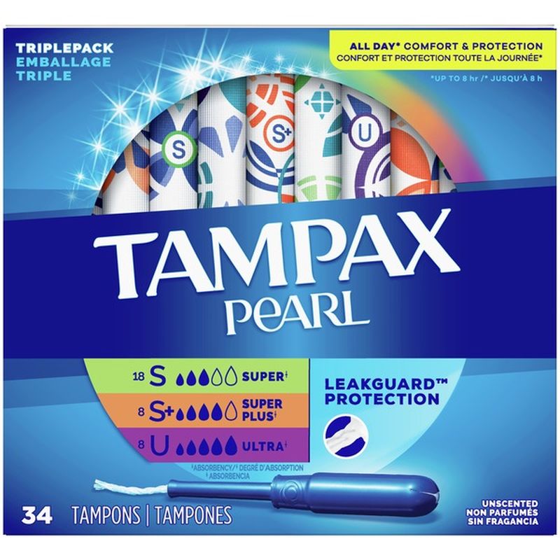 Tampax Tampons Trio Pack, Super/Super Plus/Ultra Absorbency (34 ct