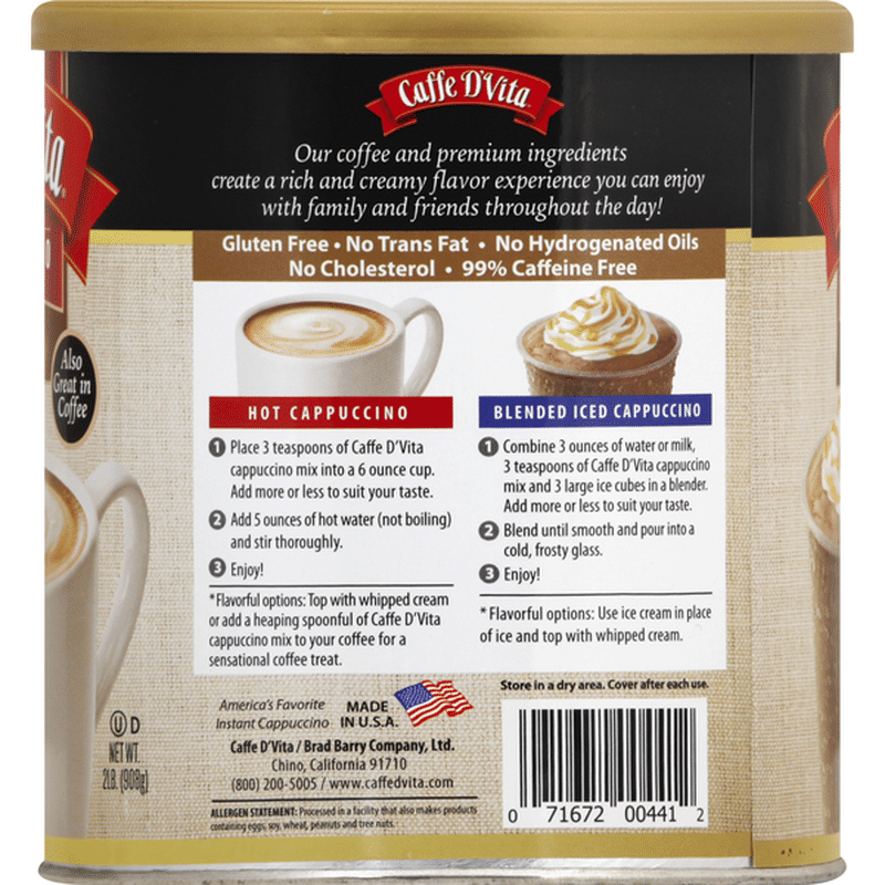 Caffe D'Vita Cappuccino, Instant, Premium, Hazelnut (2 lb