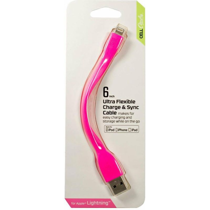 Cell Candy 6" Shocking Pink Flexible Charge & Sync USB to Lightning Cable