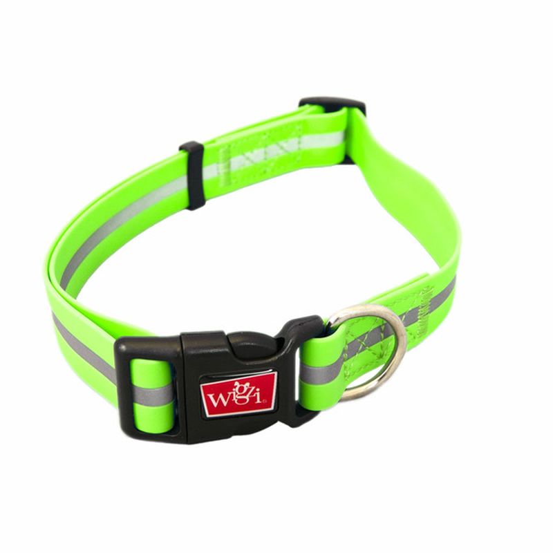 Wigzi Large Green Reflective Waterproof Stink Free Adjustable & Durable Collar for Dogs