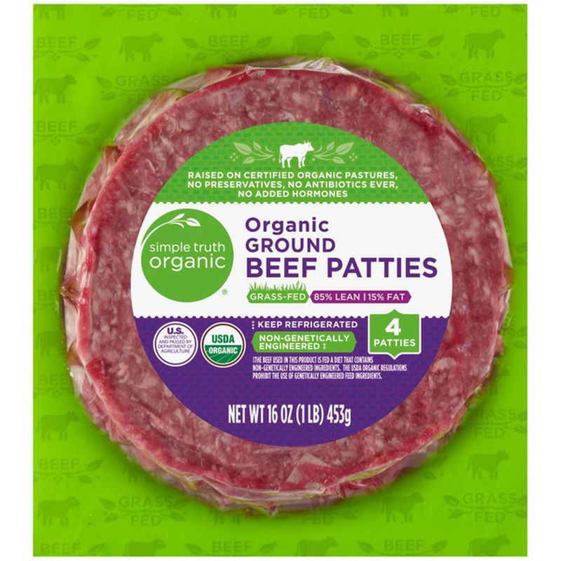 Simple Truth Organic 85% Lean 15% Fat Grass-Fed Ground Beef Patties