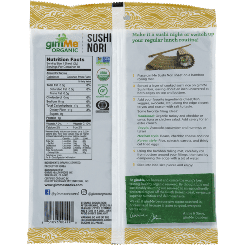 gimMe Organic Roasted Seaweed Sushi Nori (0.81 oz) from Kroger Instacart