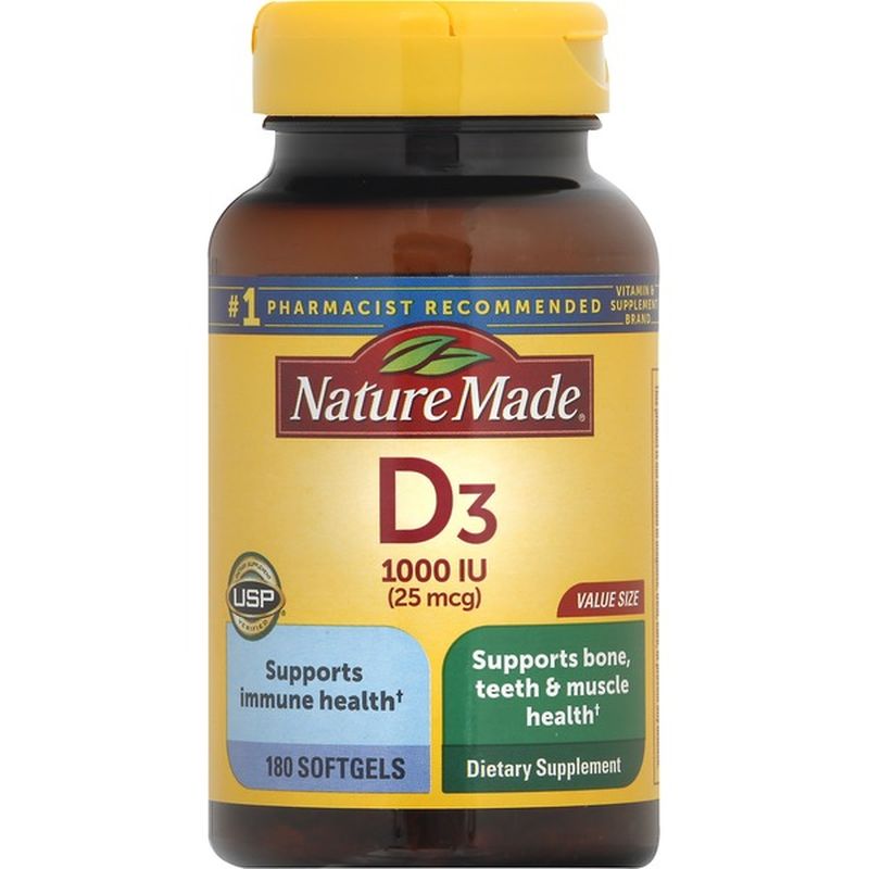 Nature Made Vitamin D3 1000 IU (25 mcg) Softgels (180 ct) - Instacart