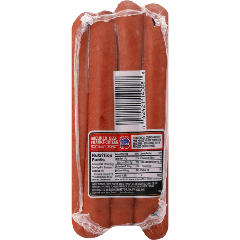 Boar's Head Frankfurters, Beef, Uncured, Vacuum Packed (14 oz) Instacart