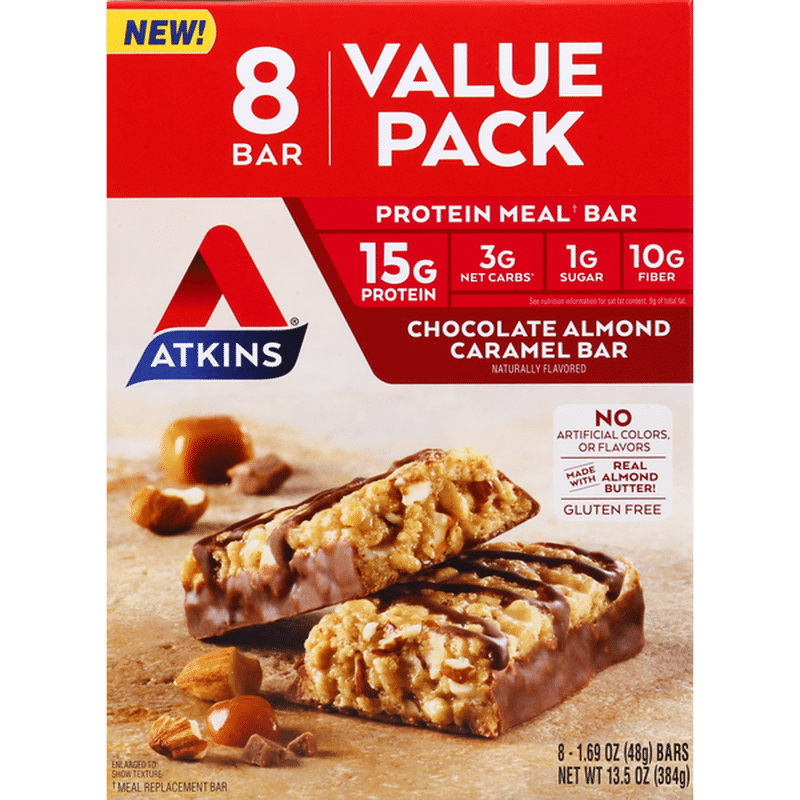 Atkins Protein Meal Bar, Chocolate Almond Caramel Bar, Value Pack (8 ...