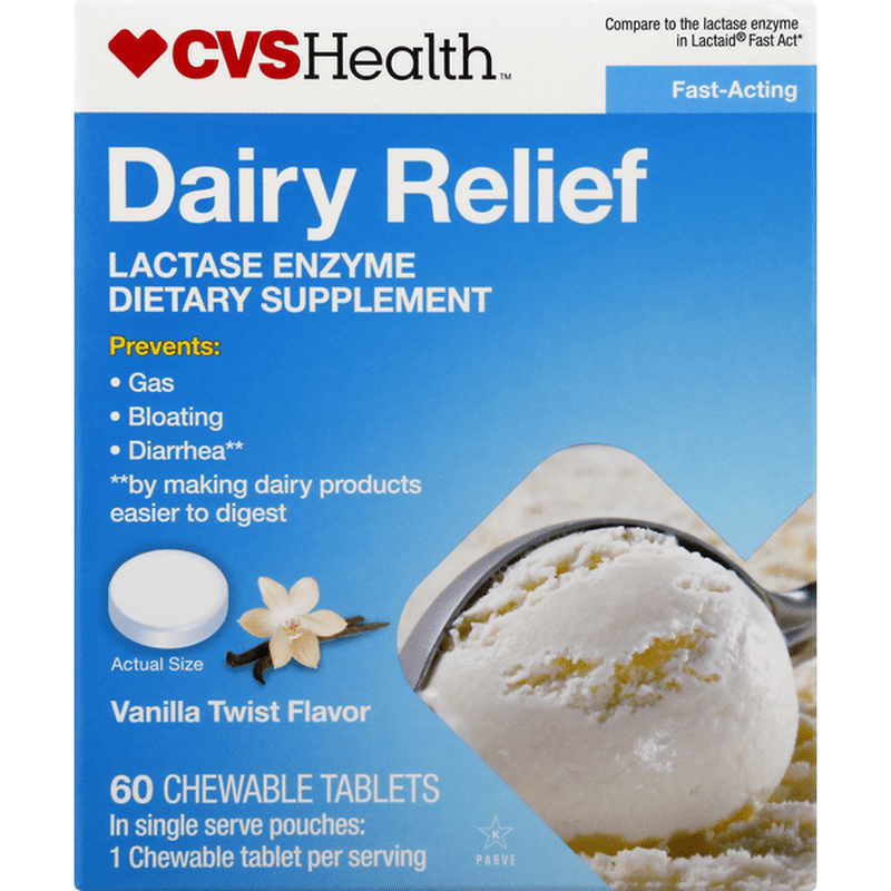 CVS Health Dairy Relief, Vanilla Twist Flavor, Chewable Tablets (60