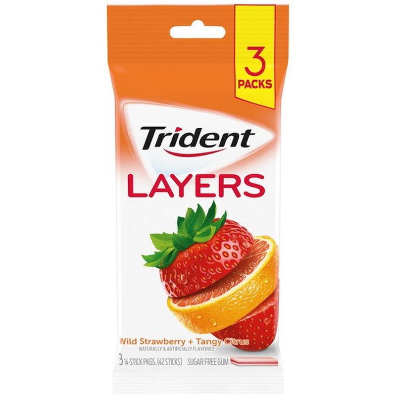 Trident Layers Sugar Free Gum, Wild Strawberry & Tangy Citrus Flavor (3